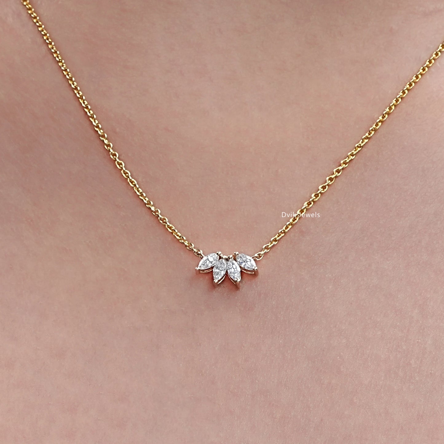 Marquise Diamond Flower Petal Dainty Pendant