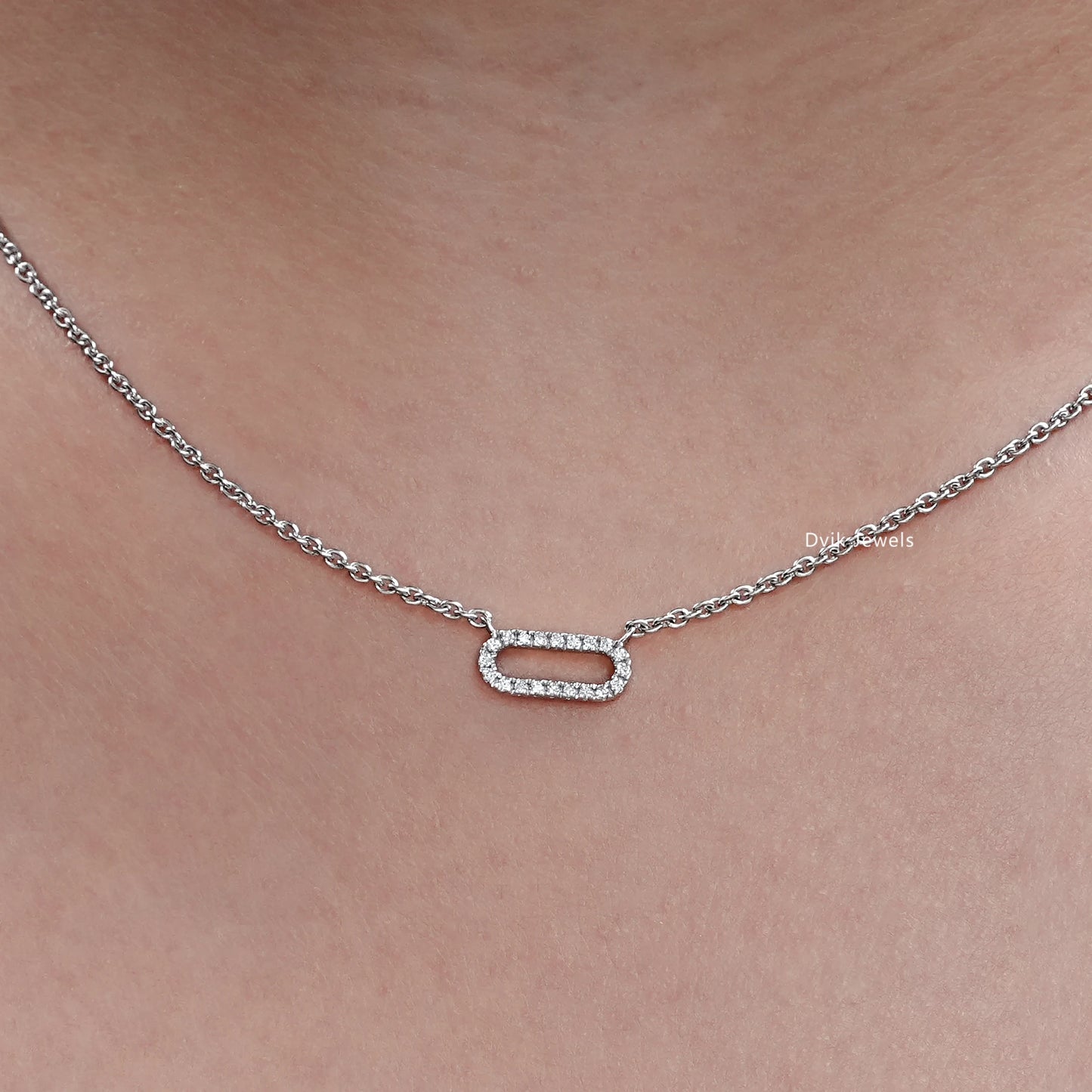 Round Cut Lab Diamond Open Rectangle Pendant