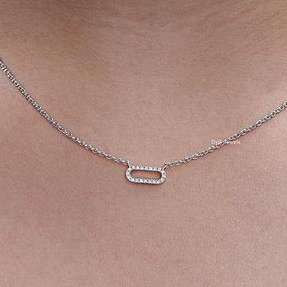 Round Cut Lab Diamond Open Rectangle Pendant