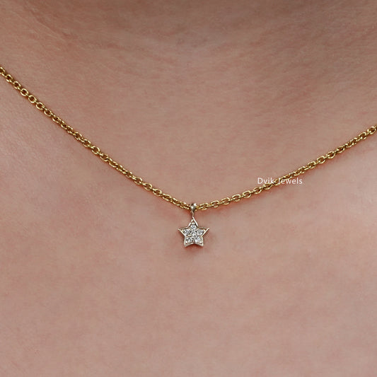 Star Shape Round Lab Diamond Pave Set Pendant