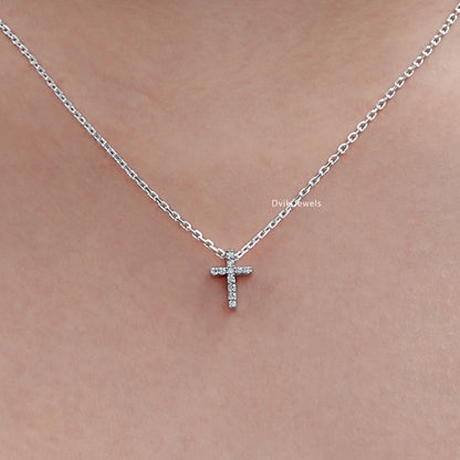 Round Cut Lab Diamond Cluster Set Cross Pendant