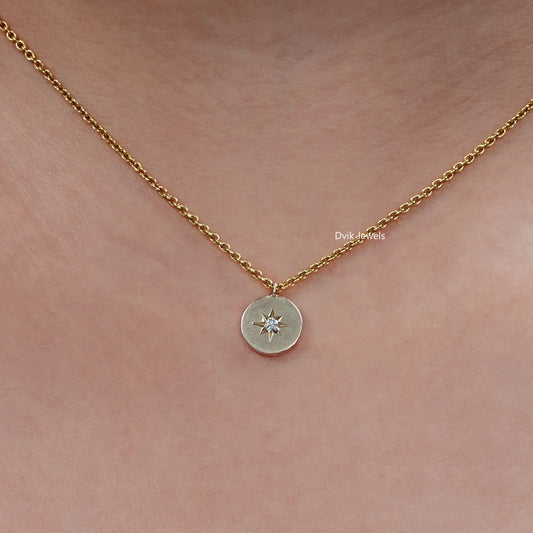 Round Lab Diamond North Star Shape Coin Pendant
