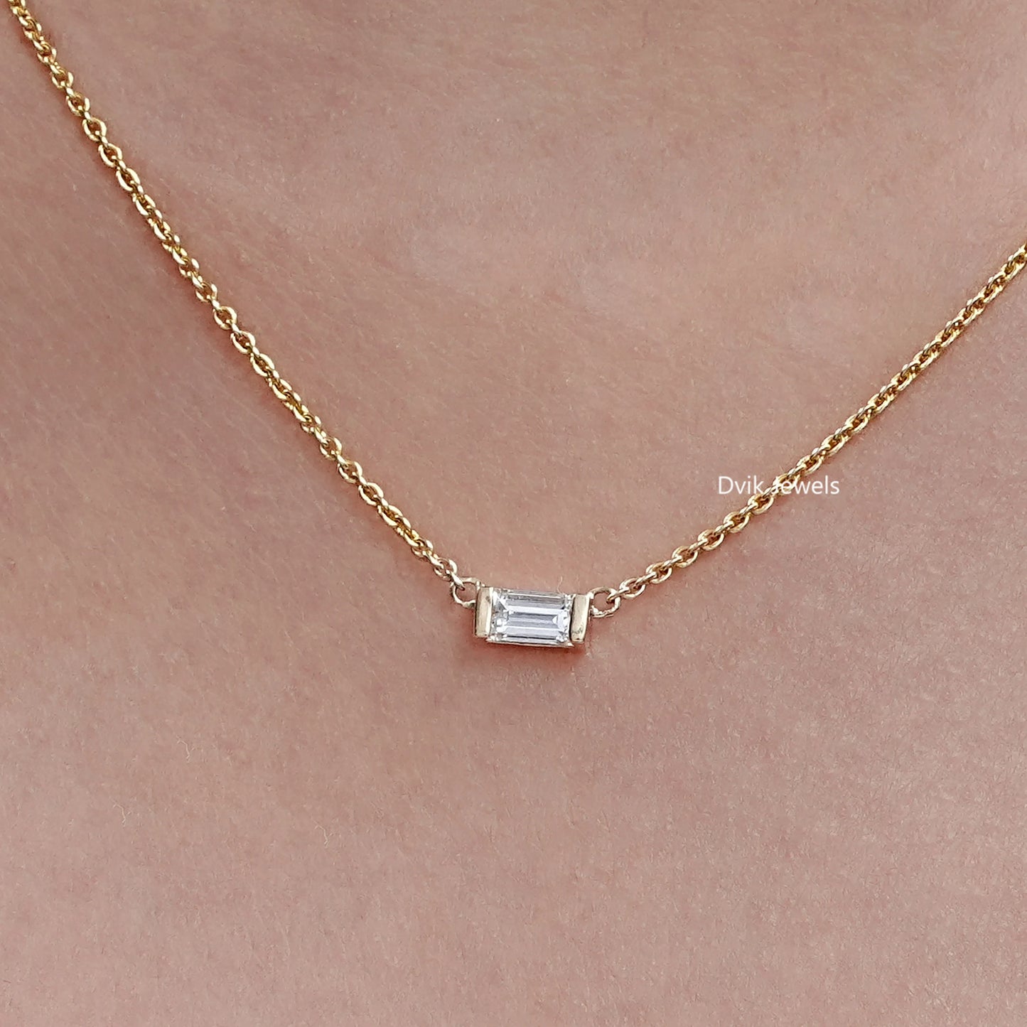 East West Baguette Lab Diamond Solitaire Pendant