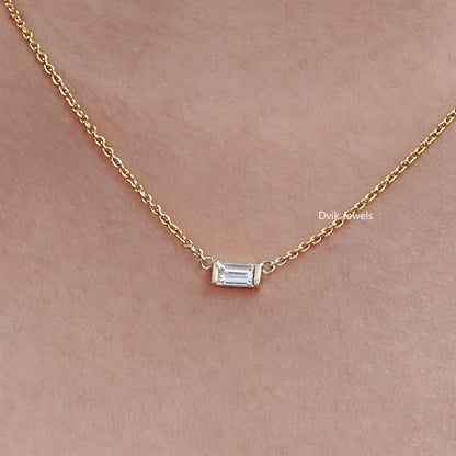 East West Baguette Lab Diamond Solitaire Pendant