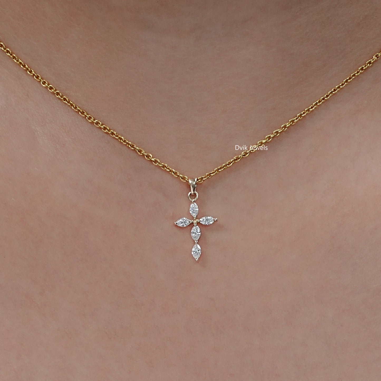 Marquise Cut Lab Diamond Dainty Cross Pendant