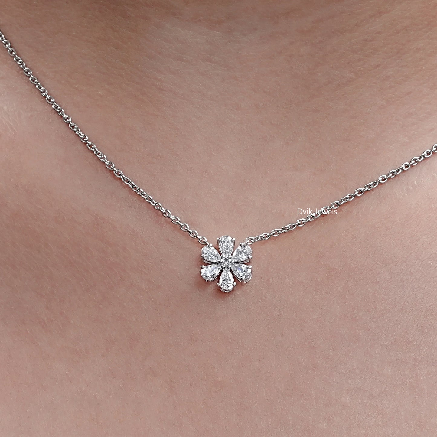 Pear And Round Lab Diamond Floral Shape Pendant