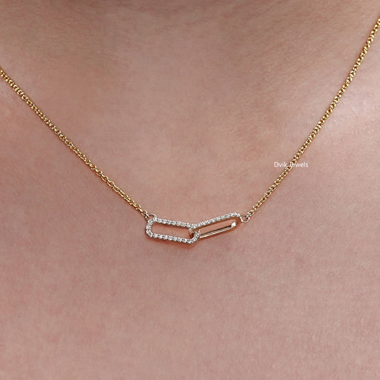 Round Lab Diamond Open Rectangle Double Link Pendant
