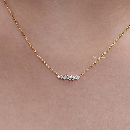 Baguette and Round Diamond Bar Necklace