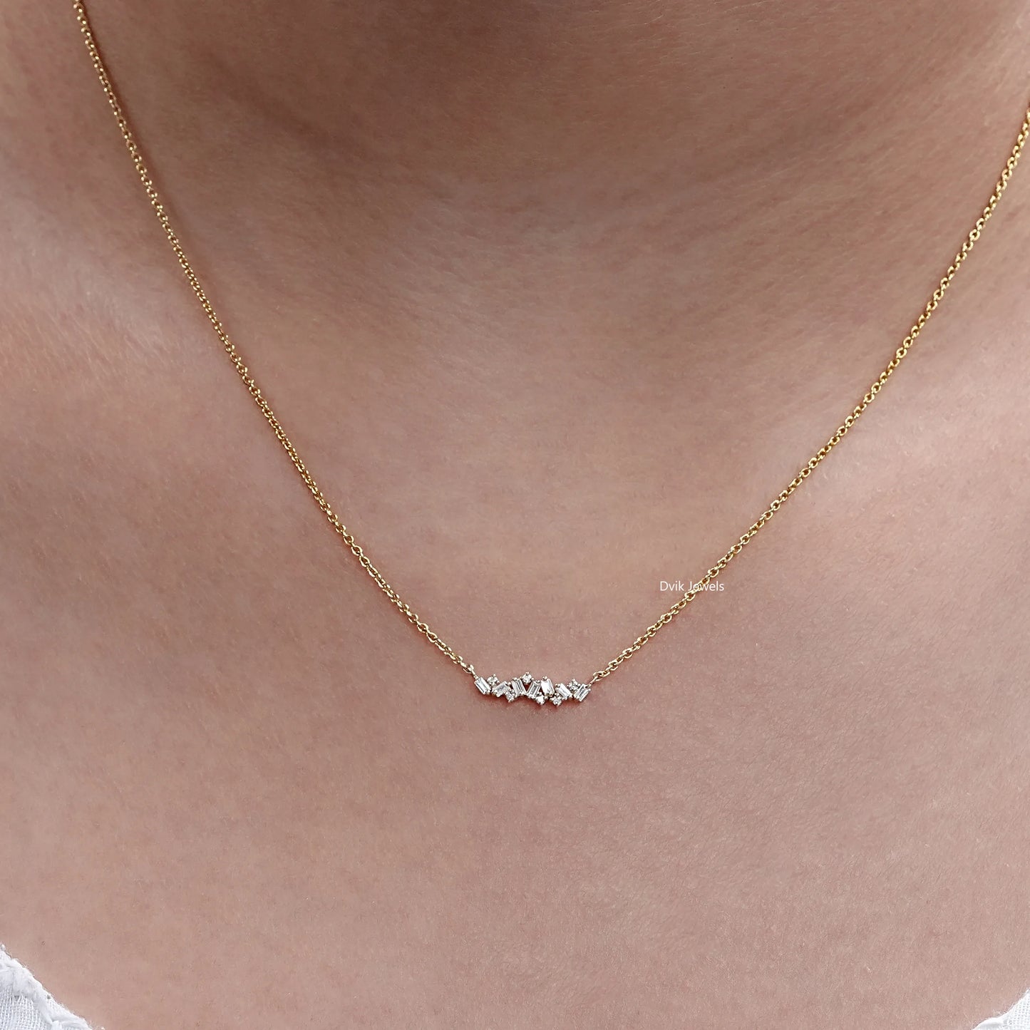 Baguette and Round Diamond Bar Necklace