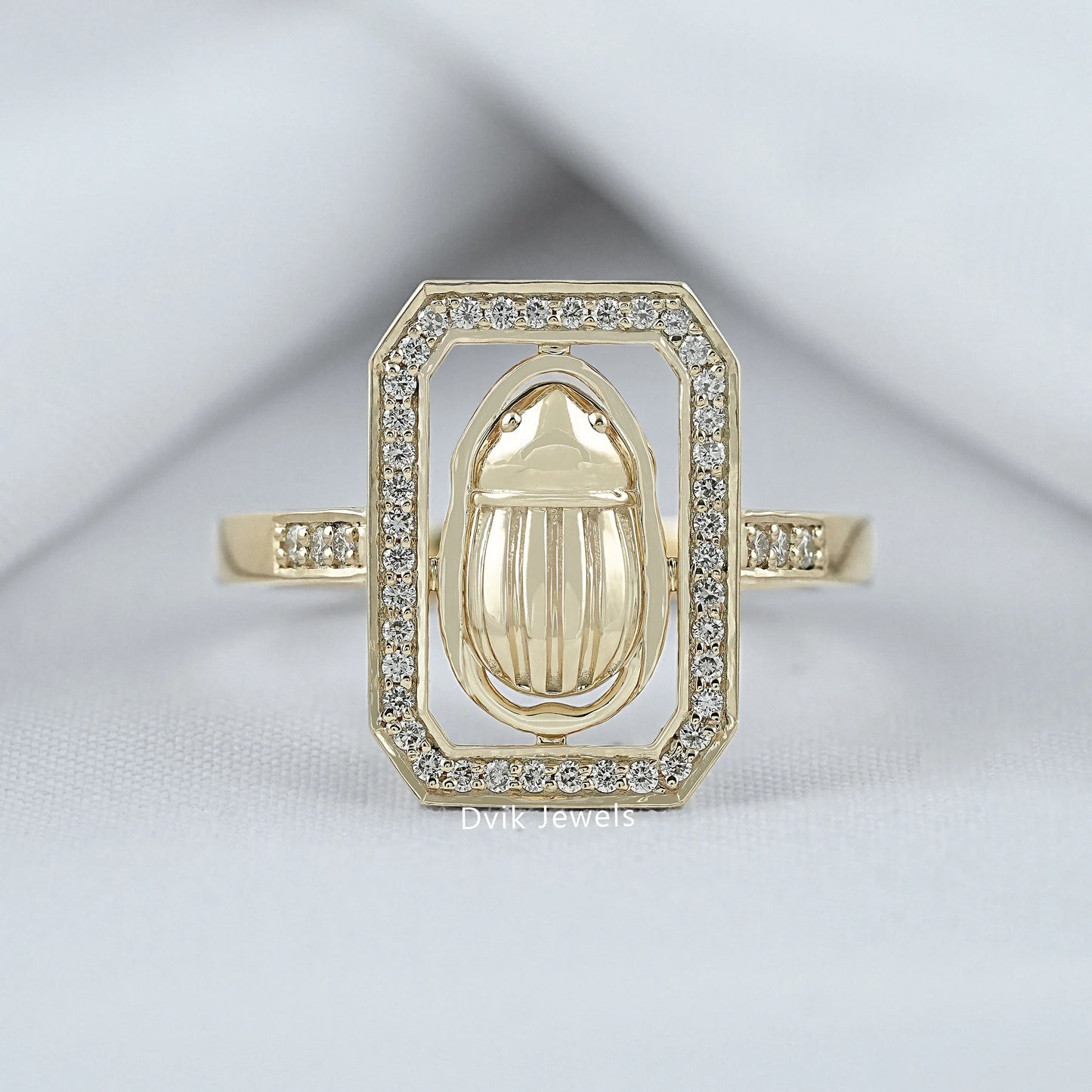 Dvik Jewels display geometric octagon halo round cut lab diamond ring