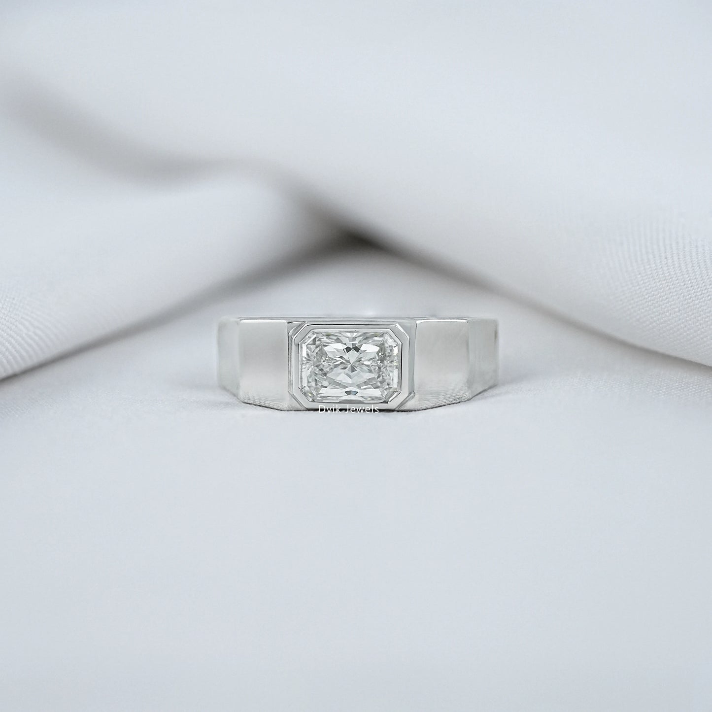 Bezel Set Radiant Cut Lab Diamond Men's Ring Band