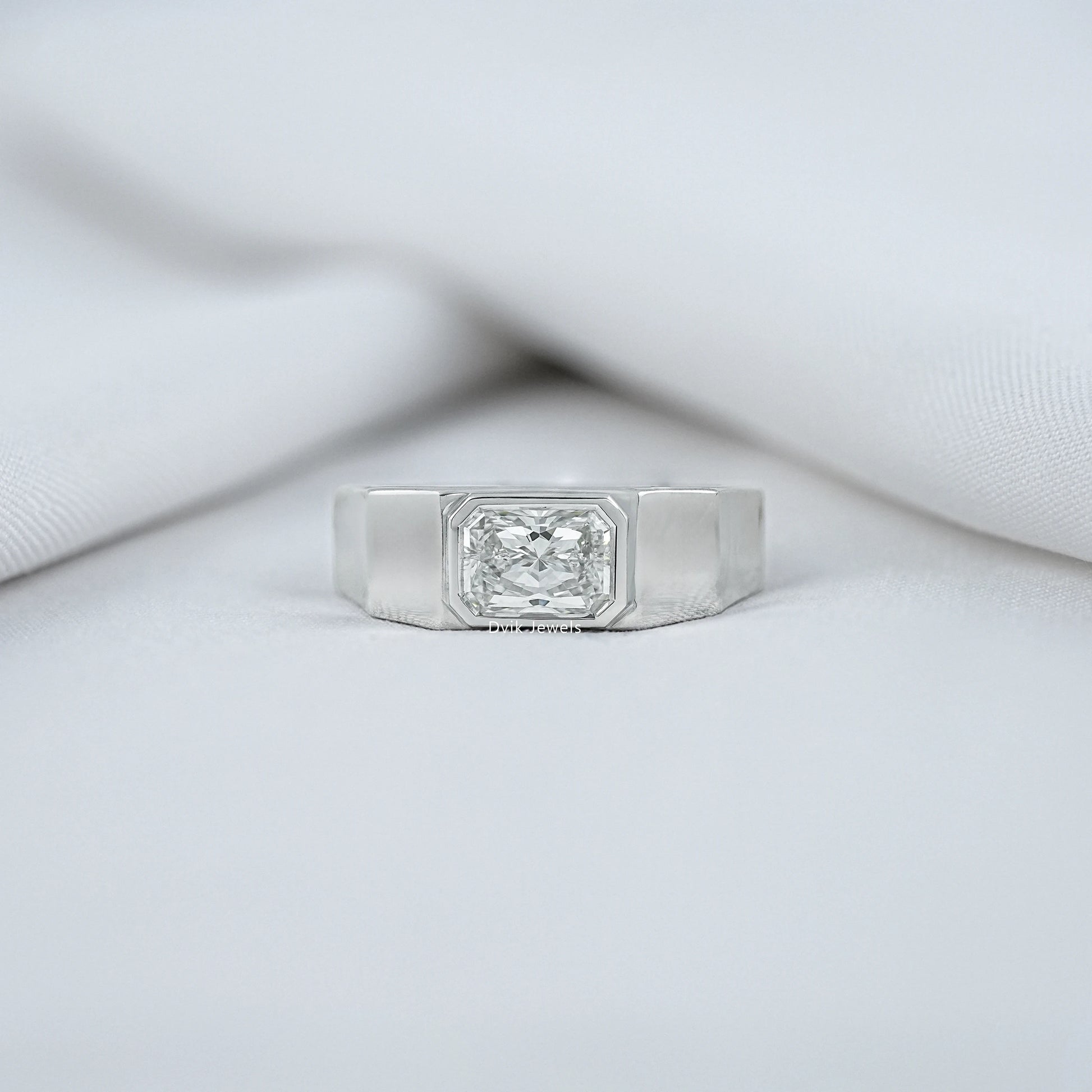Bezel Set Radiant Cut Lab Diamond Men's Ring Band
