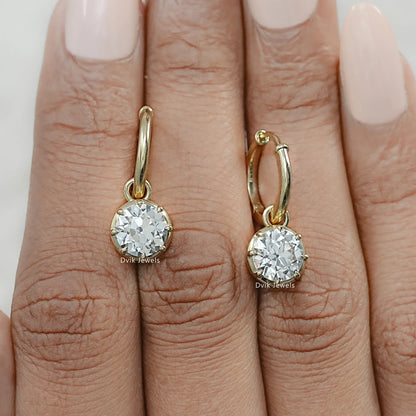 OEC Round Cut Lab Diamond Dangle Drop Earrings