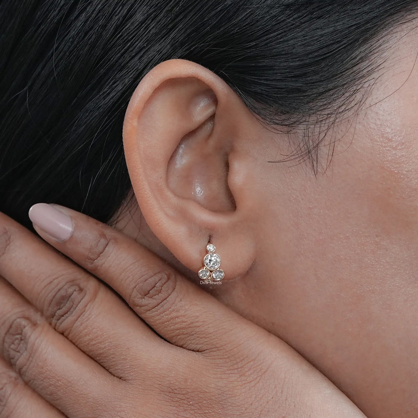 Bubble Style Round Cut Lab Diamond Huggie Earrings Earrings