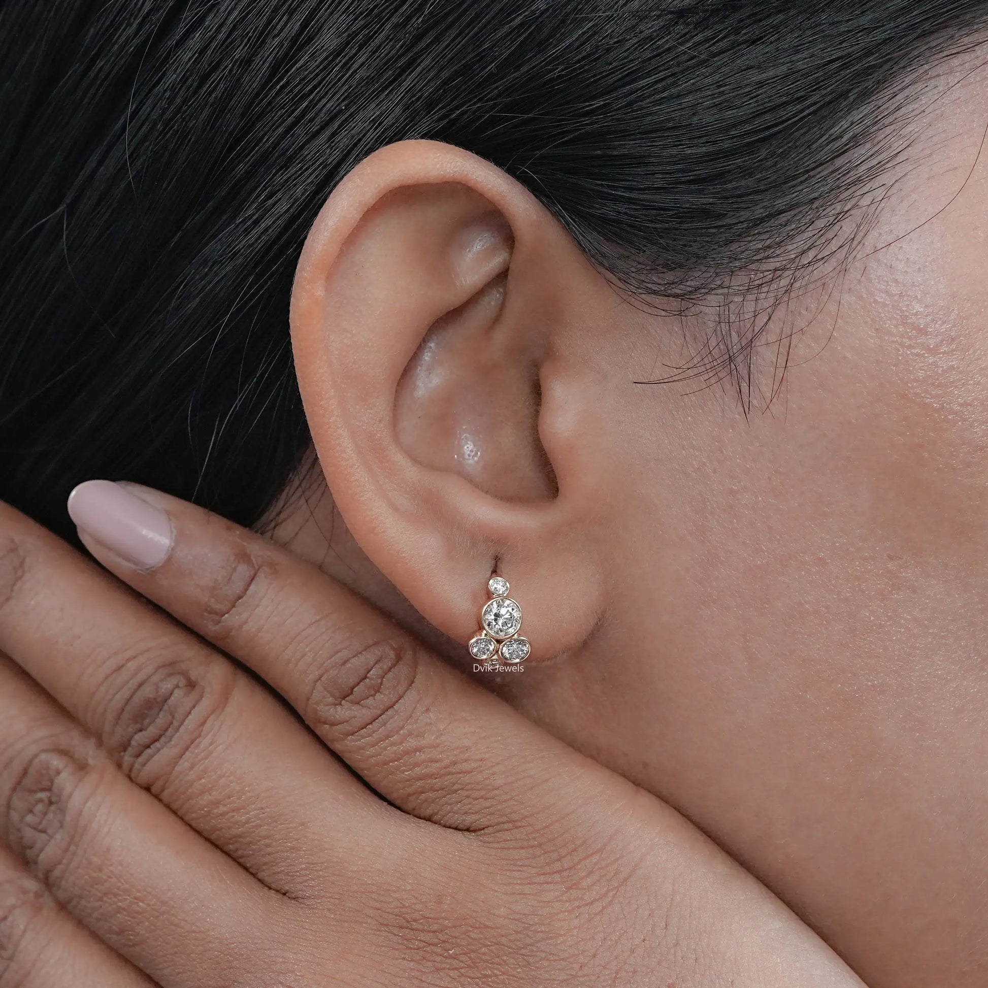 Bubble Style Round Cut Lab Diamond Huggie Earrings Earrings