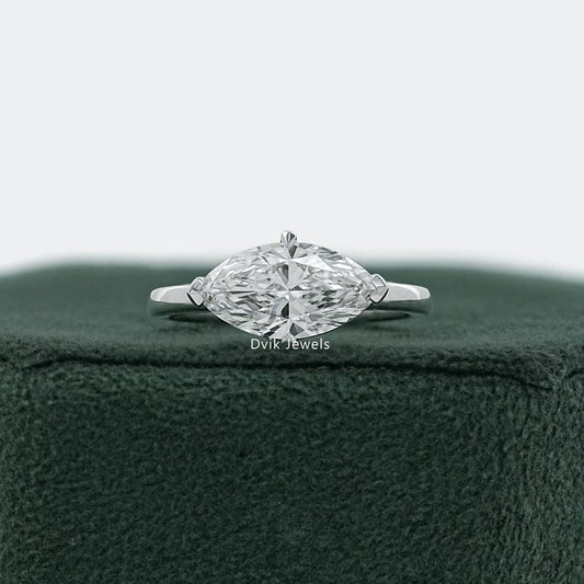 Half Bezel East West Marquise Cut Diamond Ring Ring