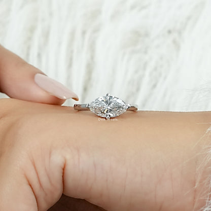 Half Bezel East West Marquise Cut Diamond Ring
