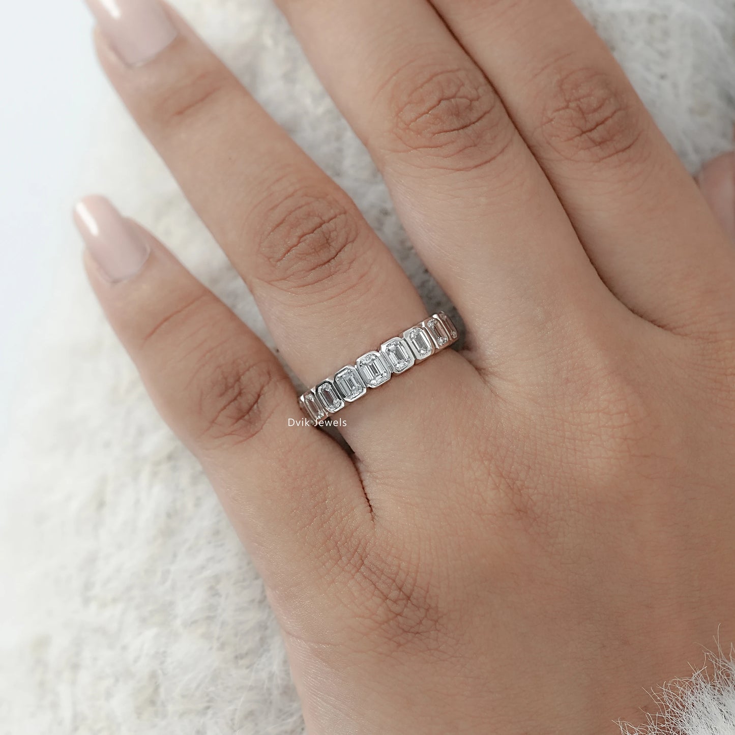 Emerald Cut Diamond Bezel Set Eternity Band
