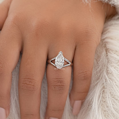 Half Bezel Pear Cut Split Shank Ring