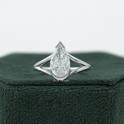 Half Bezel Pear Cut Split Shank Ring