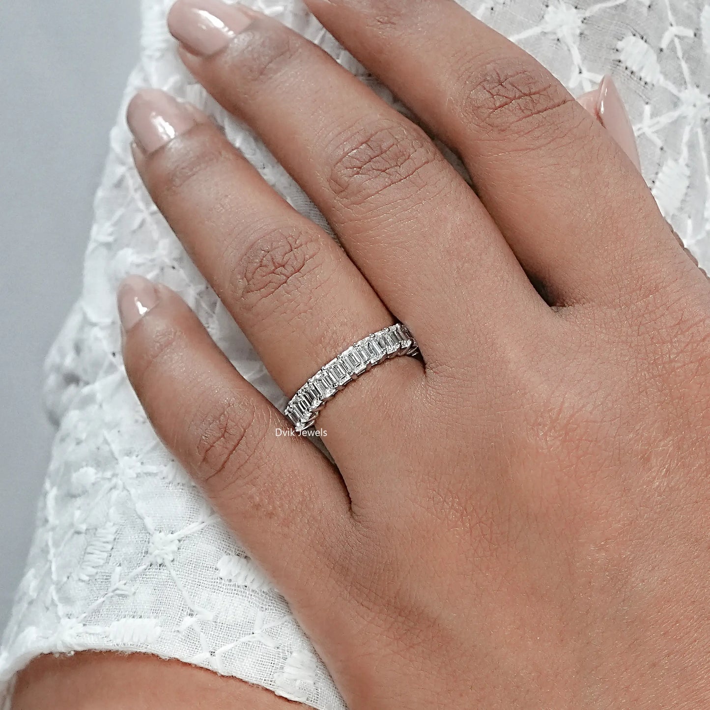 Emerald Cut Diamond Half Eternity Wedding Band