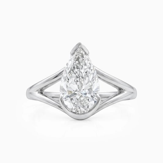 Half Bezel Pear Cut Split Shank Ring