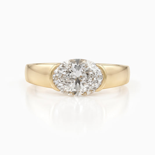Half Bezel Set Oval Solitaire Ring Band