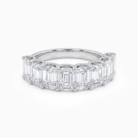 Half Eternity Emerald Cut Lab Diamond Wedding Band Ring