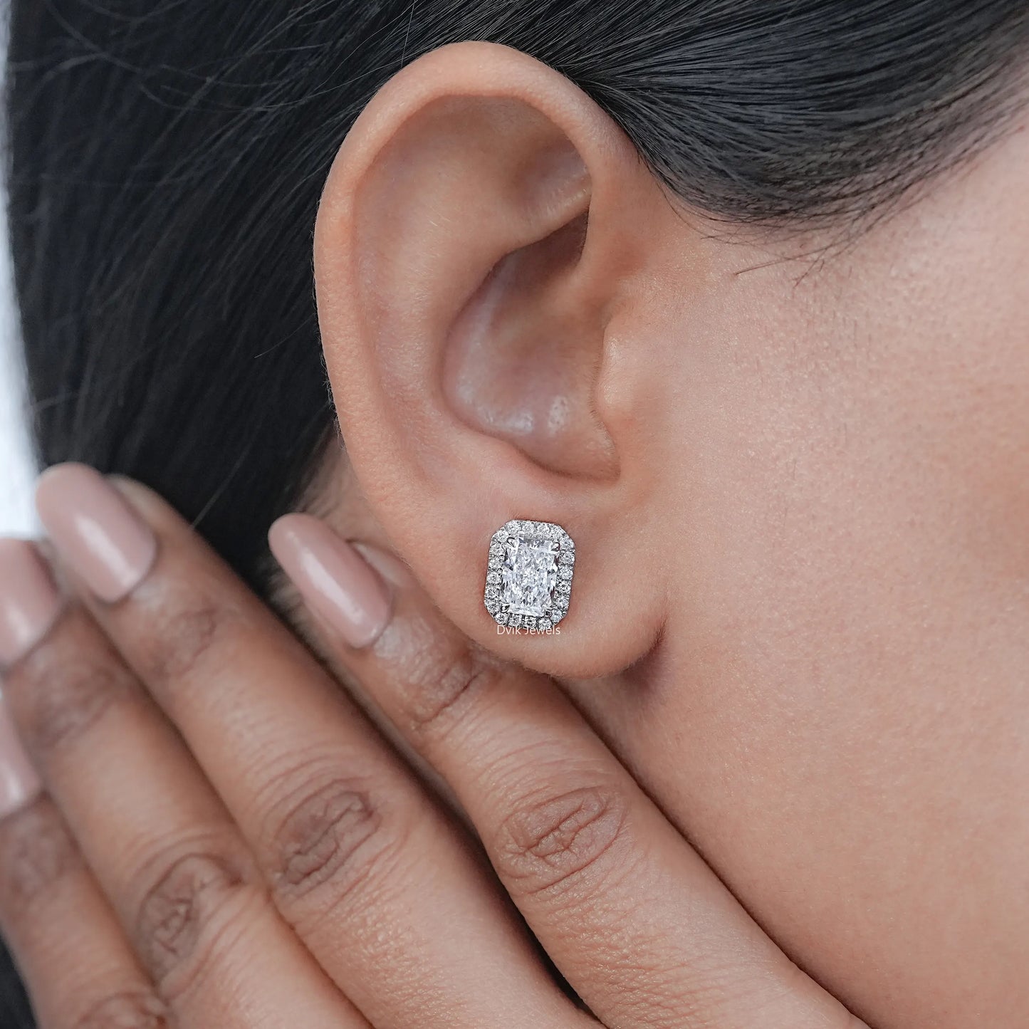 Lab Grown Radiant Cut Diamond Halo Stud