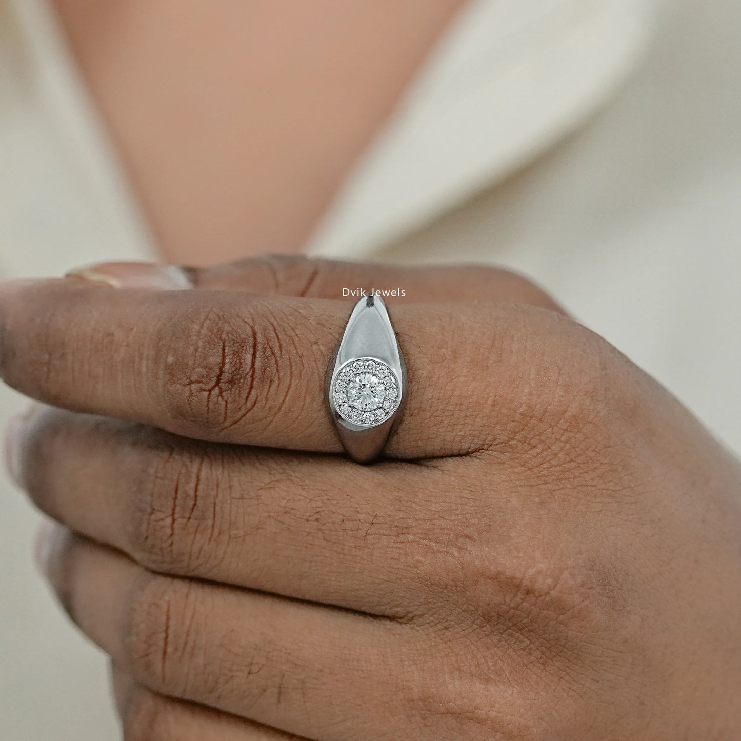 Halo Round Cut Diamond Men's Signet Ring