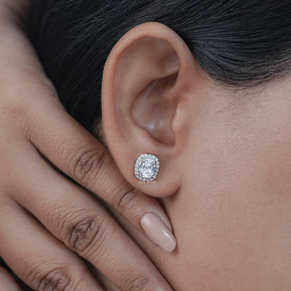 Old Mine Cushion Cut Lab Diamond Halo Earrings