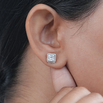 Halo Princess Diamond  Stud Earrings