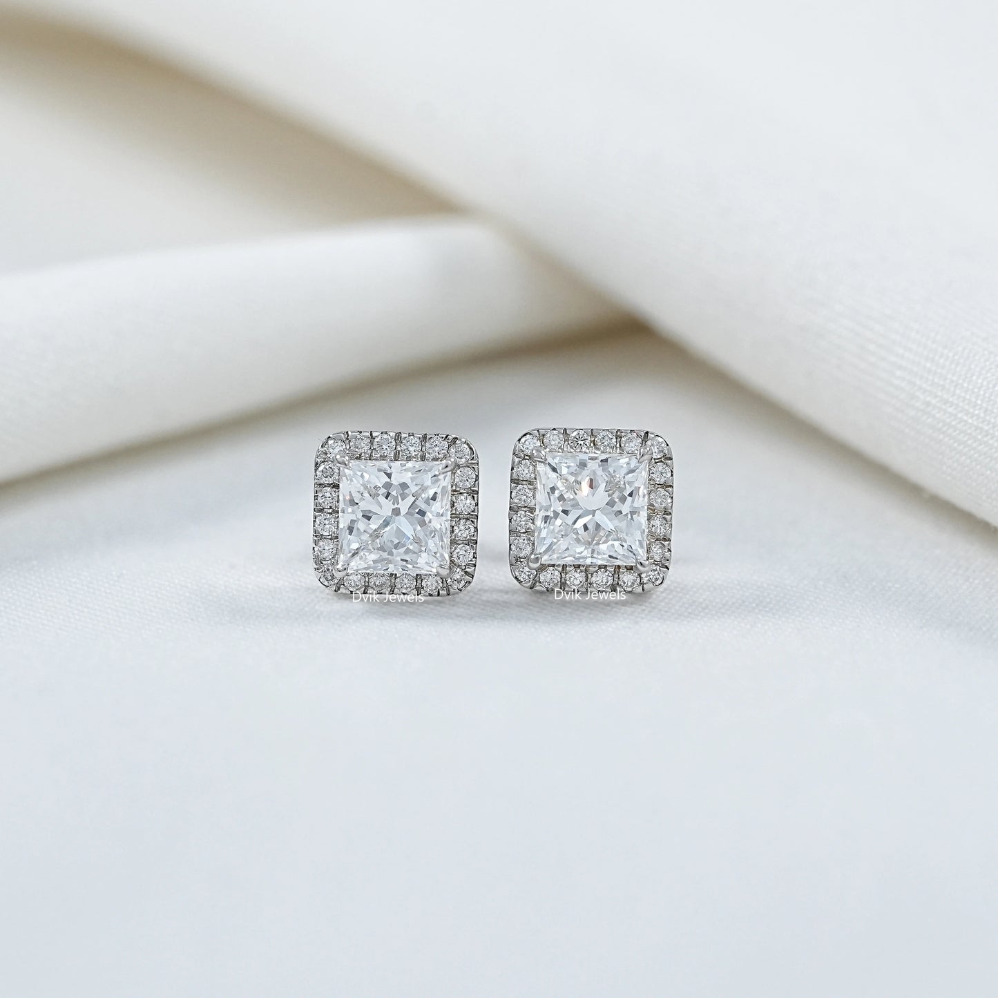 Halo Princess Diamond  Stud Earrings