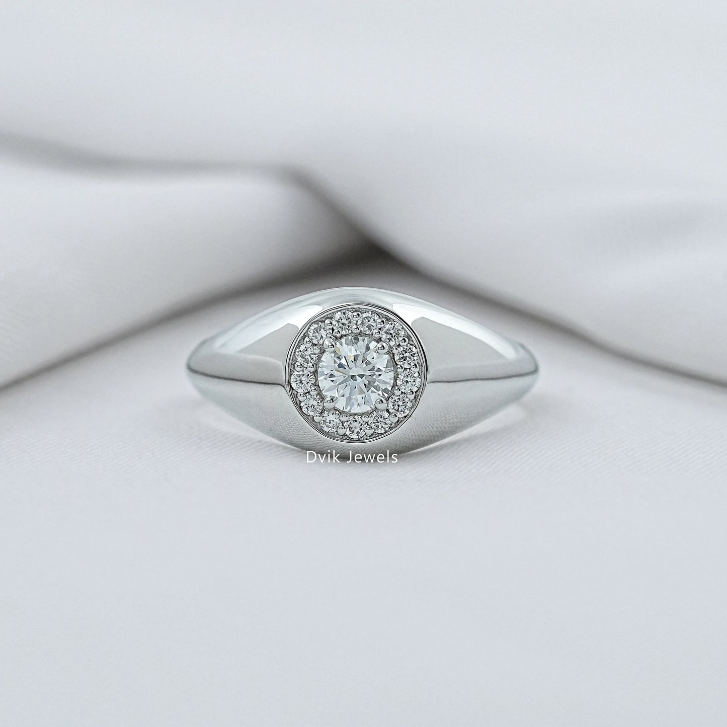 Halo Round Cut Diamond Men's Signet Ring