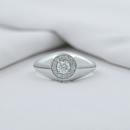 Halo Round Cut Diamond Men's Signet Ring