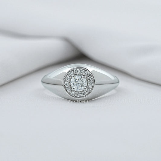 Halo Round Cut Diamond Men's Signet Ring