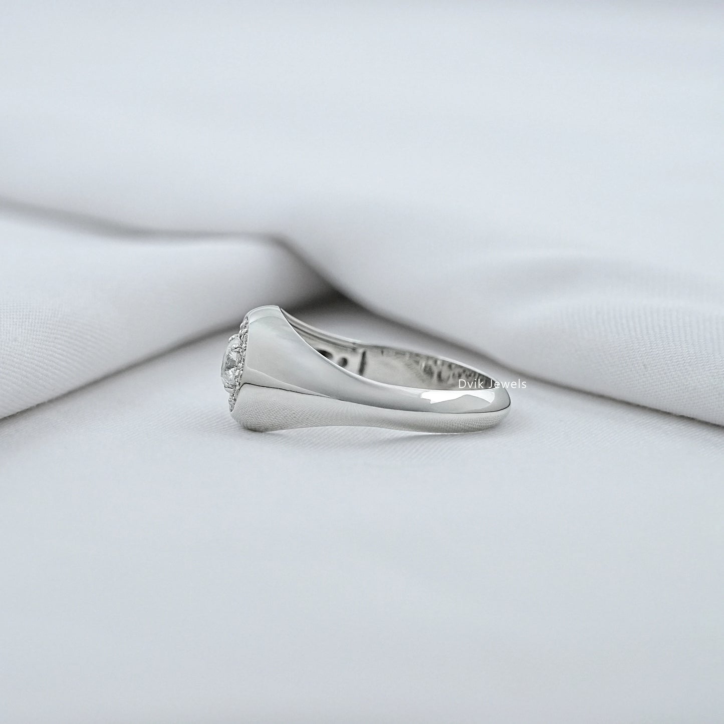 Halo Round Cut Diamond Men's Signet Ring