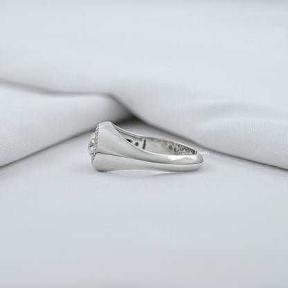 Halo Round Cut Diamond Men's Signet Ring
