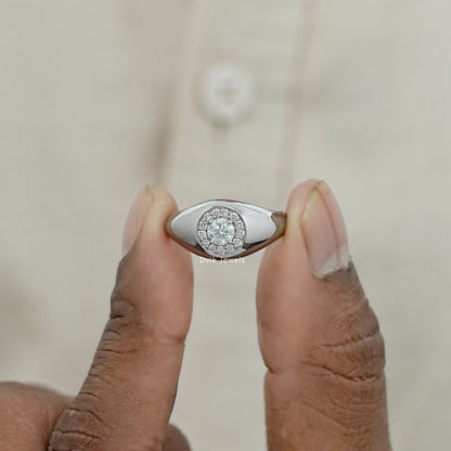 Halo Round Cut Diamond Men's Signet Ring