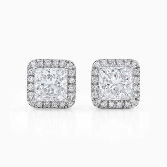 Halo Princess Diamond  Stud Earrings