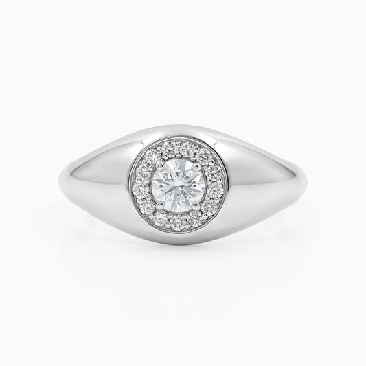Halo Round Cut Diamond Men's Signet Ring