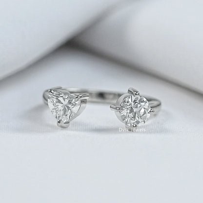 Heart and Round Cut Lab Diamond Toi Moi Engagement Ring