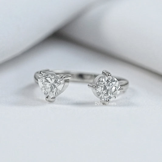 Heart and Round Cut Lab Diamond Toi Moi Engagement Ring