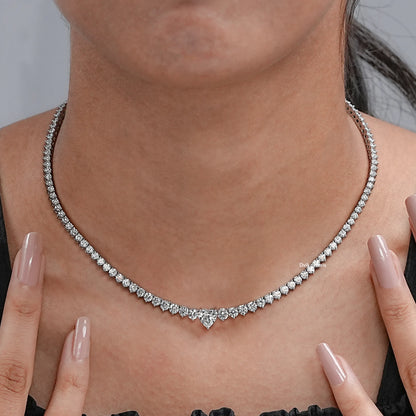 Round And Heart Cut Lab Diamond Tennis Necklace