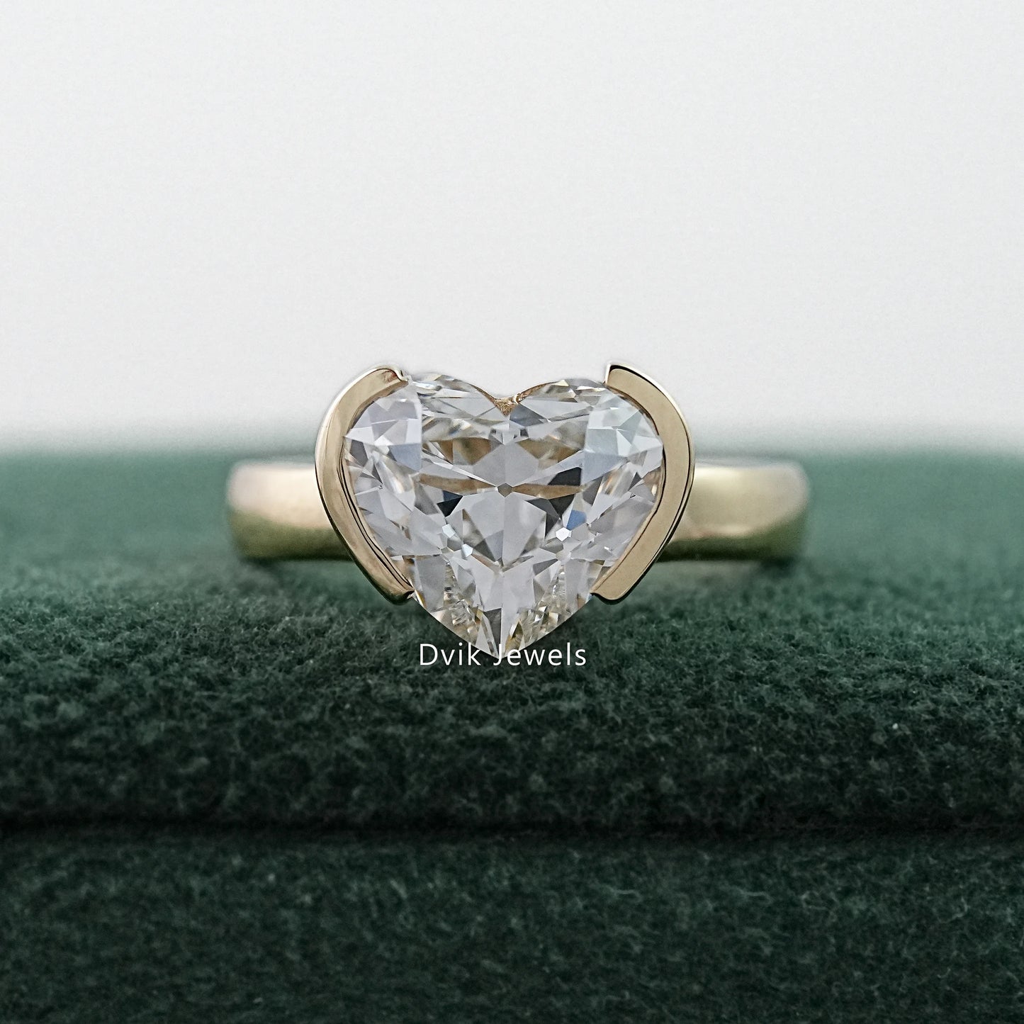 Heart Cut Half Bezel Set Lab Diamond Solitaire Ring