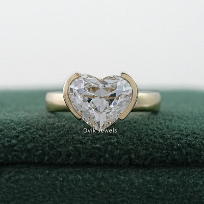 Heart Cut Half Bezel Set Lab Diamond Solitaire Ring