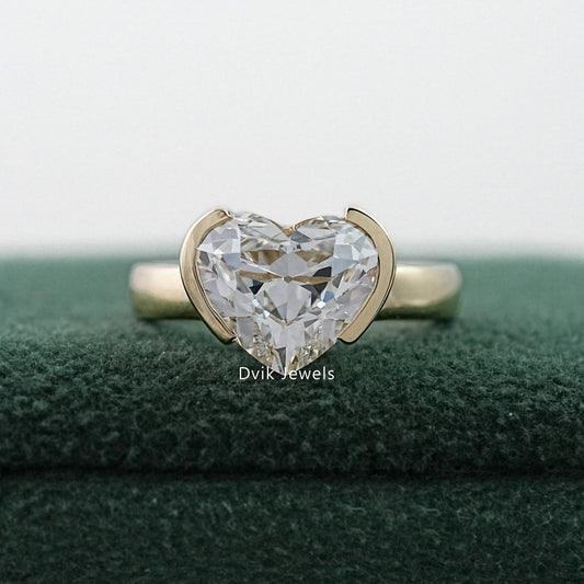 Heart Cut Half Bezel Set Lab Diamond Solitaire Ring