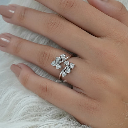 Heart Cut Lab Diamond Leaf Wrap Open Ring