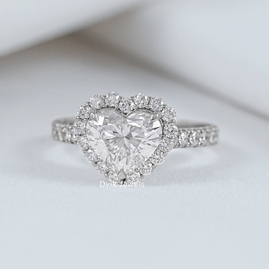 Heart Cut Lab Diamond Halo Engagement Ring