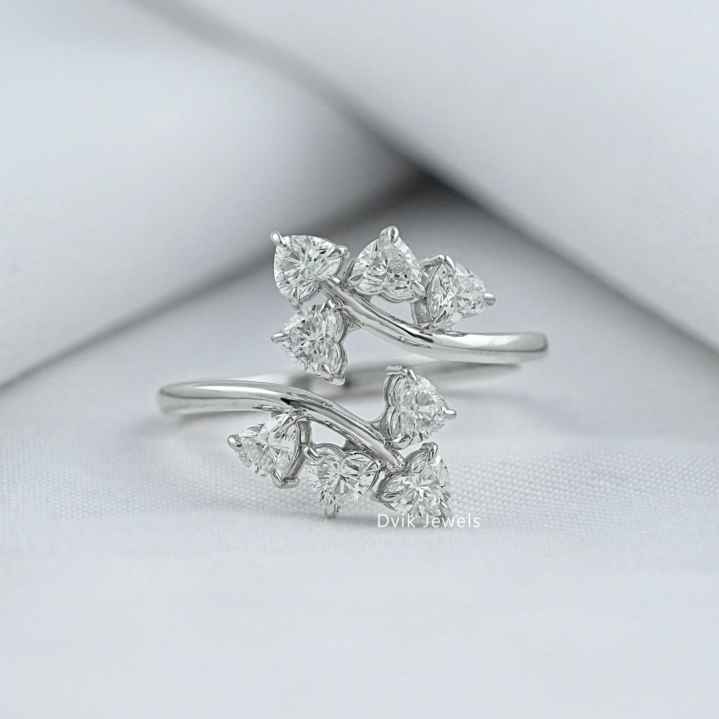 Heart Cut Lab Diamond Leaf Wrap Open Ring
